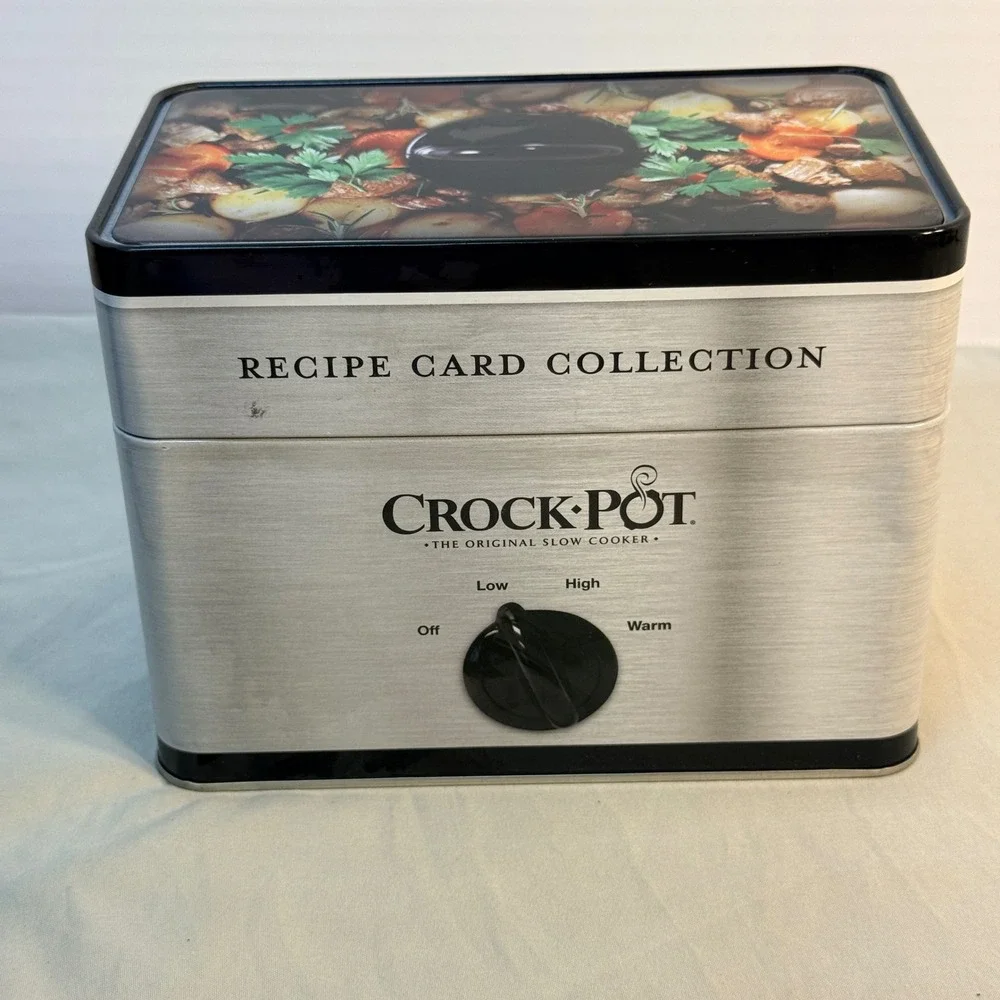 Crock-Pot Recipe Card Collection Tin Box with Slow Cooker Recipes Collectible